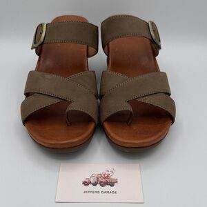 Dansko Taupe Brown Leather Slide Sandals